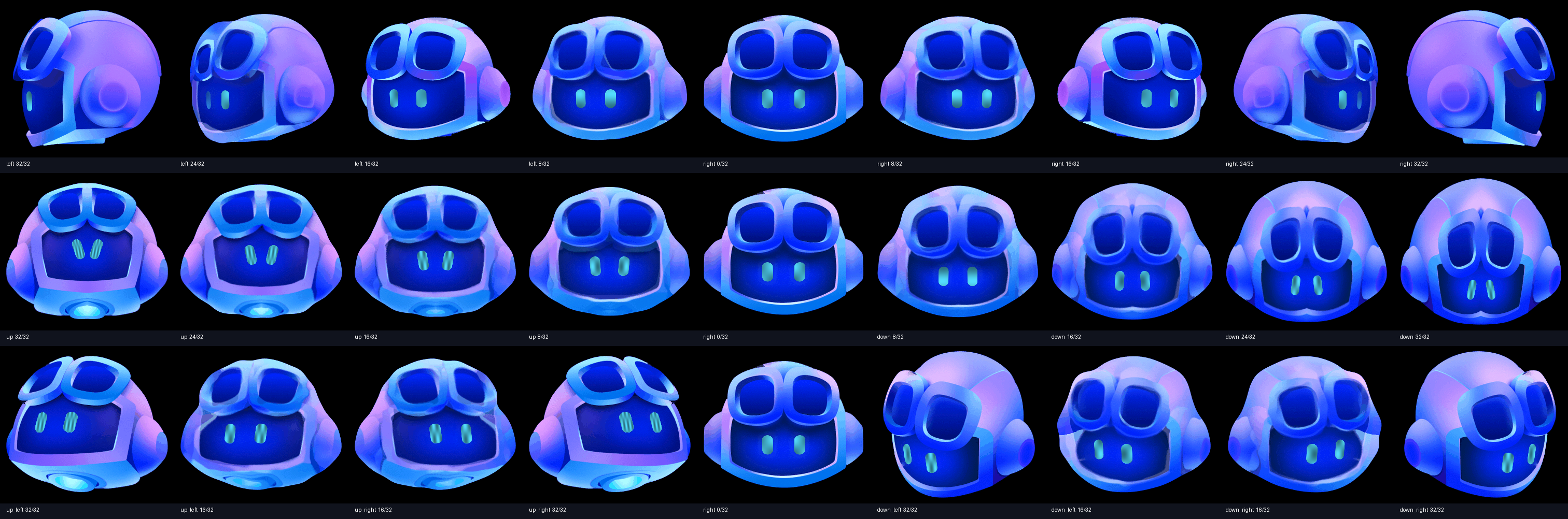 Early Copilot morphing experiment showing distorted goggles and head shapes between poses