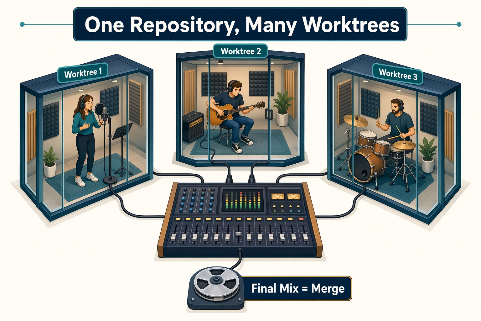 Recording studio booths analogy for worktrees