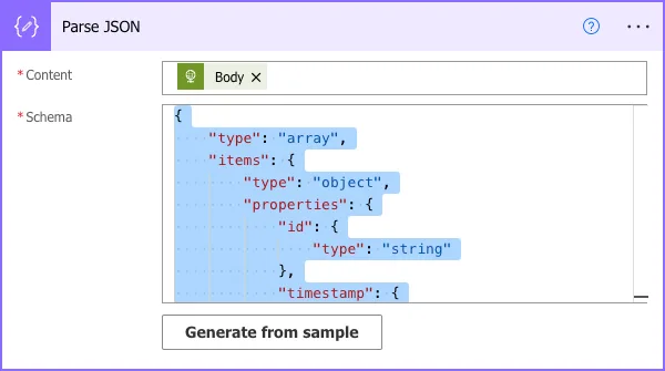 Generating a schema from JSON data in the Parse JSON action