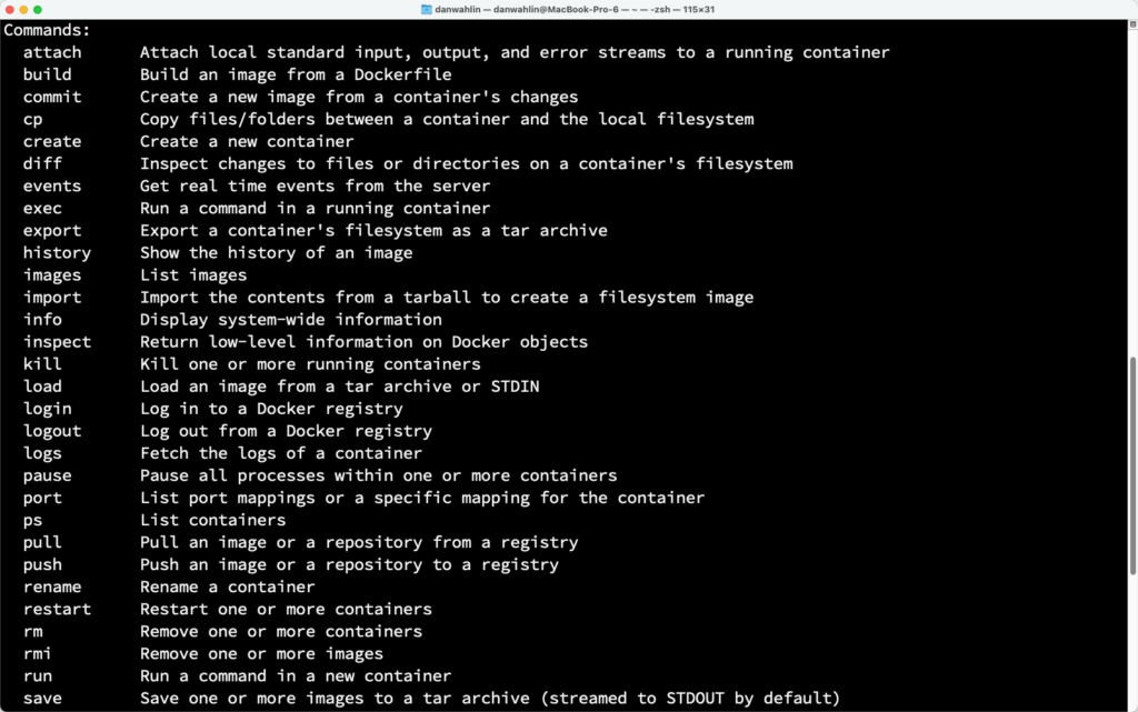 Docker commands list